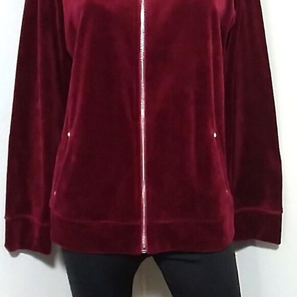 Karen Scott Sport Bergandy Velvet Zip Up Jacket. Size Medium NWOT - Picture 3 of 7